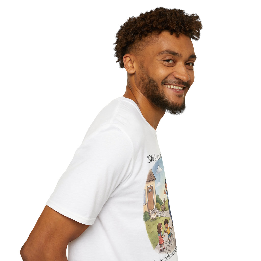 T‑Shirt – "She’s not delivering mail, she’s delivering a little wind" Cute Postal Worker Illustration Tee