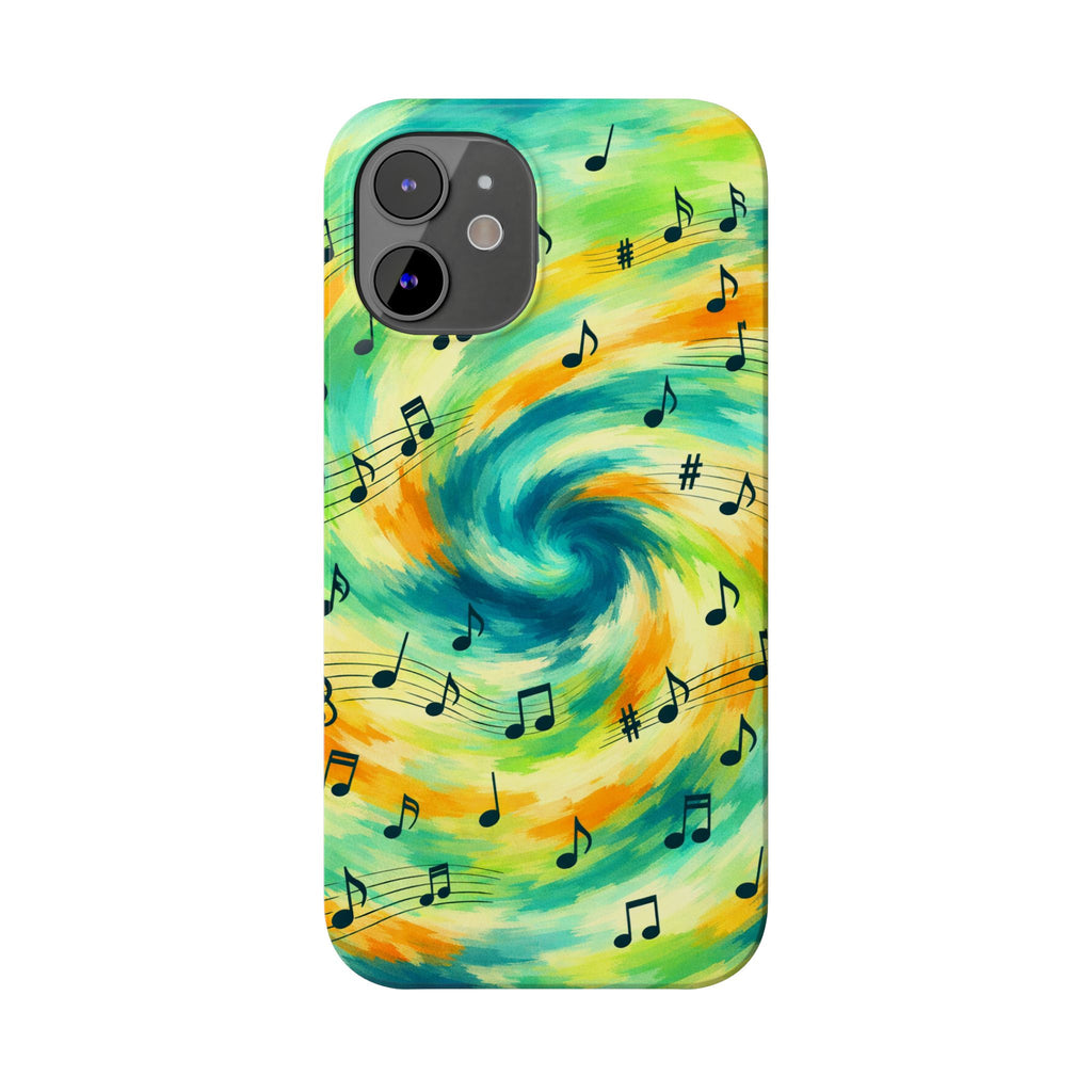 Music Notes Swirl Slim Phone Case | Colorful Turquoise Yellow Galaxy