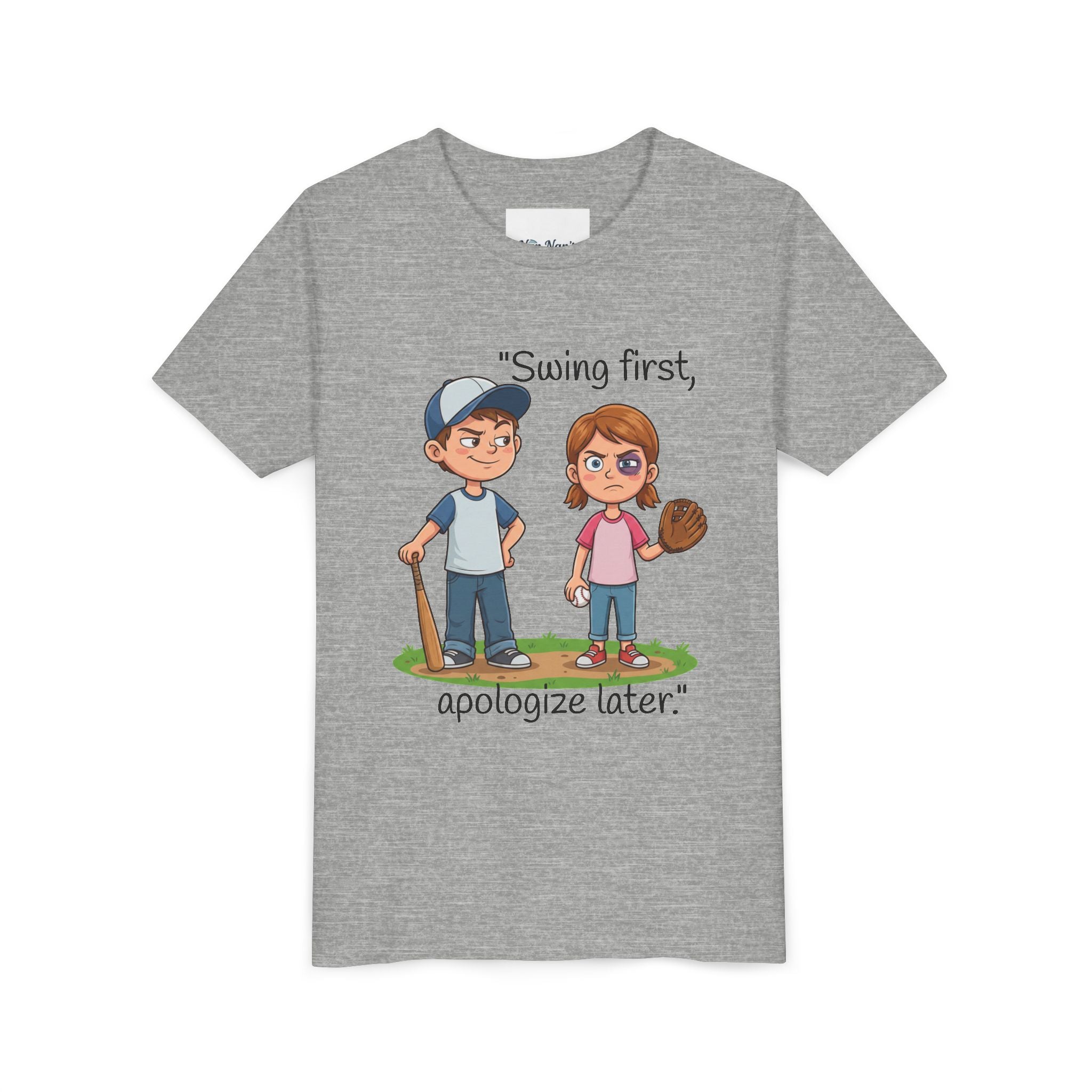 Youth Tee / "Swing First, Apologize Later" Baseball & Softball Kids Shirt