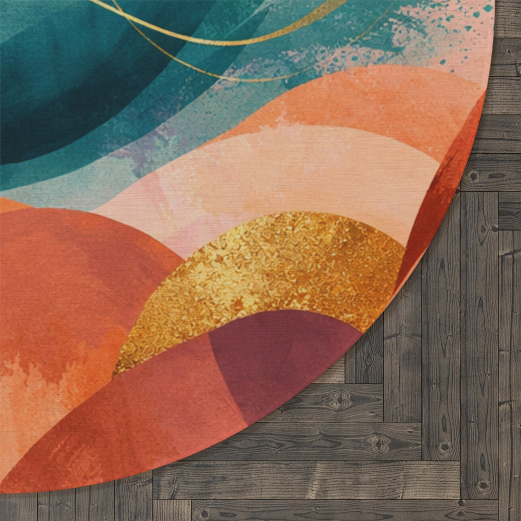 Abstract Sunset Waves Round Rug | Boho Coastal Art Floor Mat