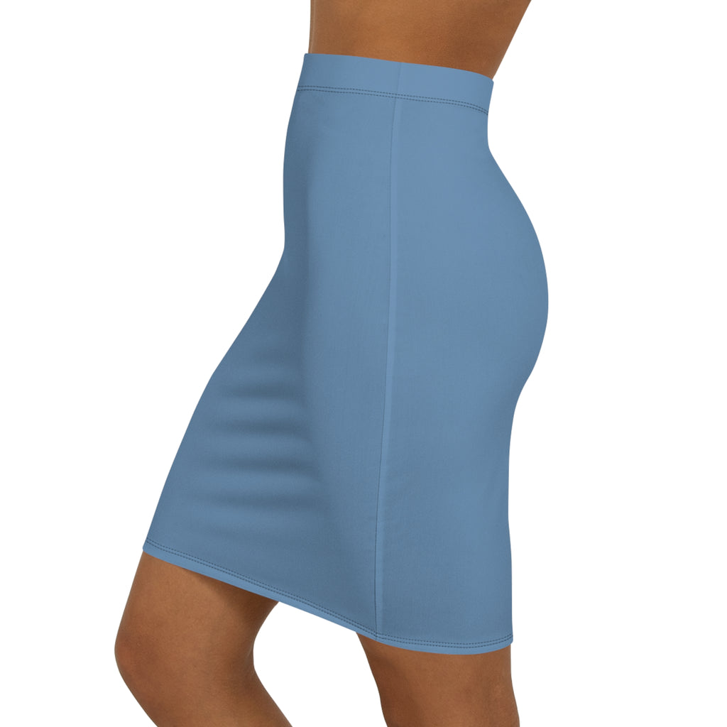 Solid Dusty Blue Pencil Skirt | Mid-Waist Skirt
