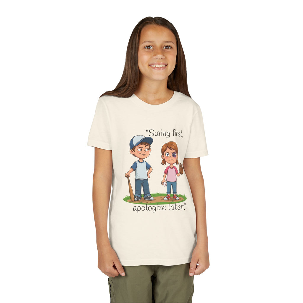 Youth Tee / "Swing First, Apologize Later" Baseball & Softball Kids Shirt