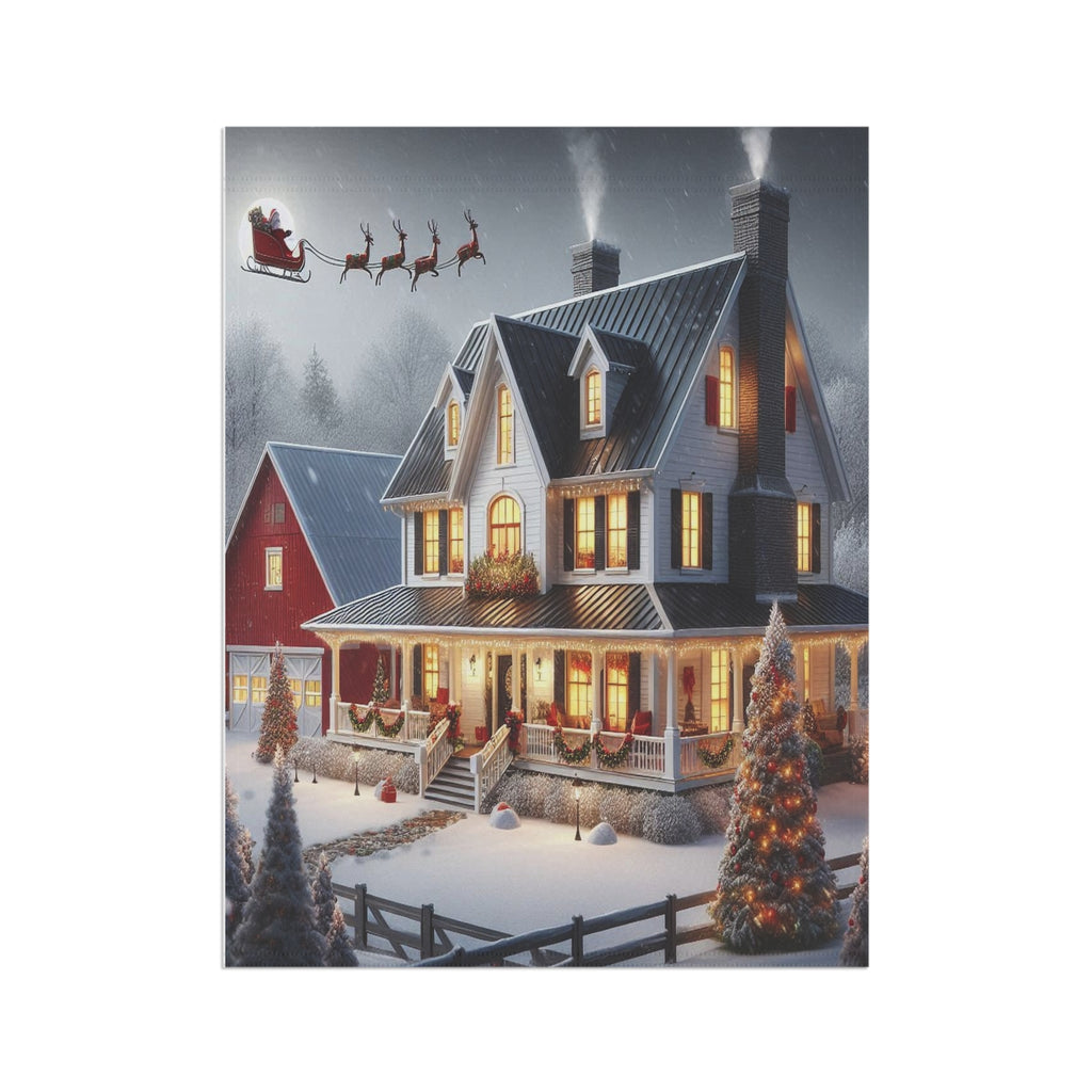 Snowy Victorian House Garden Flag | Christmas Yard Banner