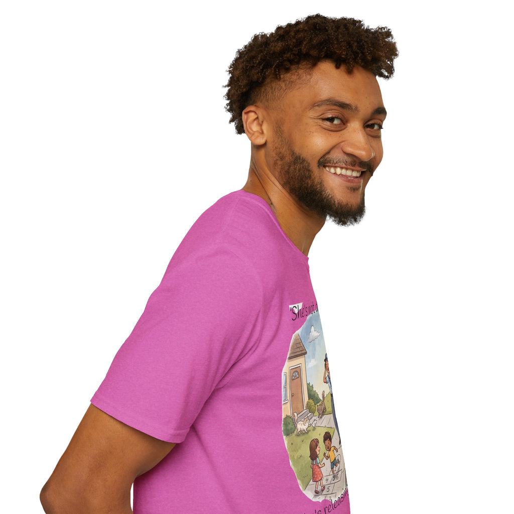T‑Shirt – "She’s not delivering mail, she’s delivering a little wind" Cute Postal Worker Illustration Tee