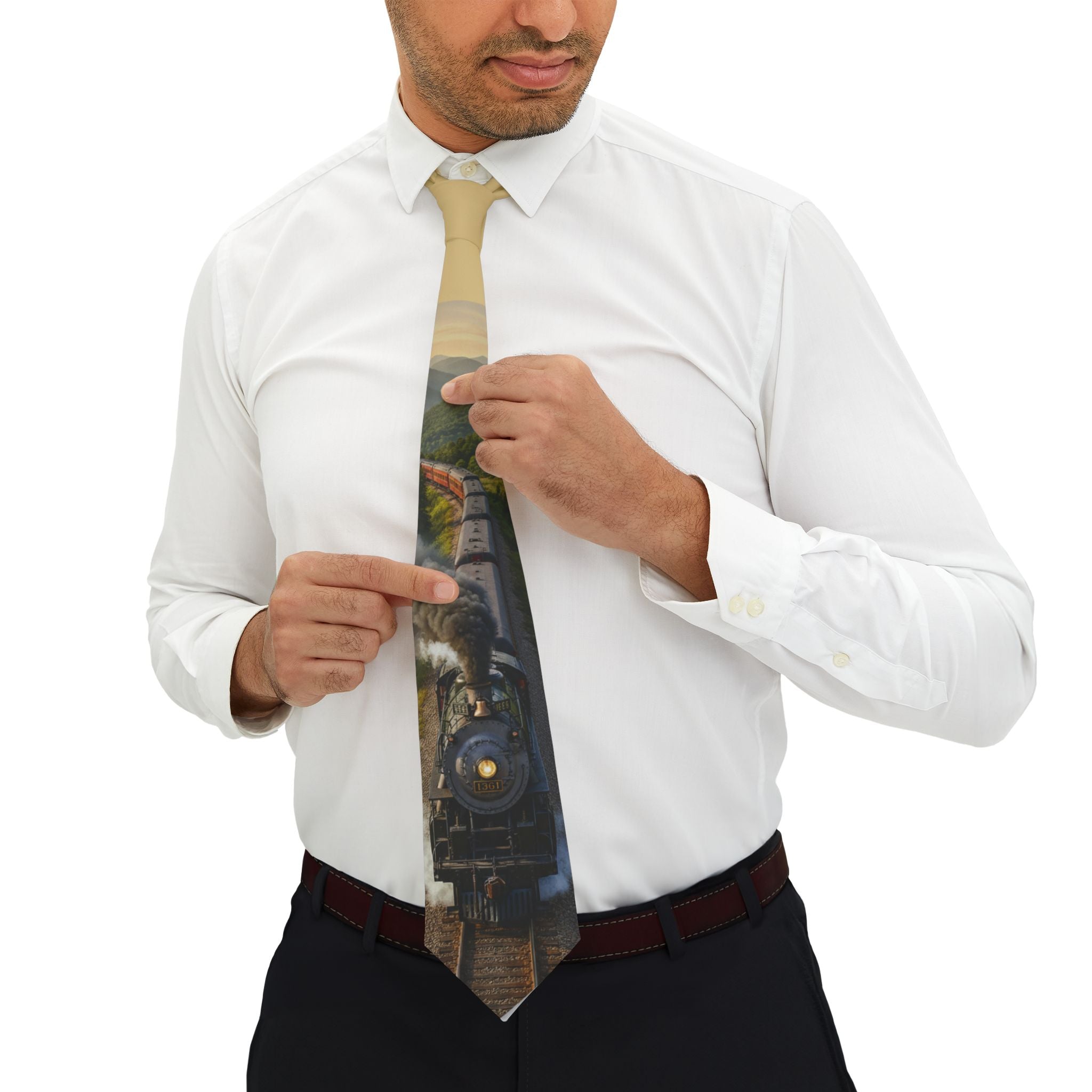 Steam Train Pattern Necktie | Vintage Locomotive & Train Cars