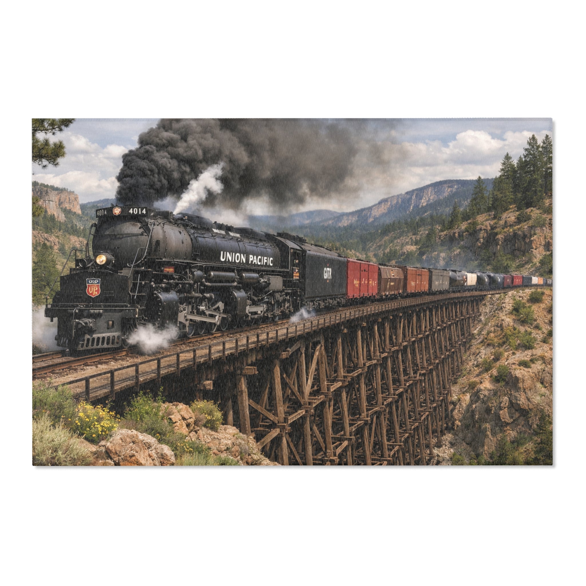Union Pacific Steam Train Area Rug | Big Boy Locomotive with Cars