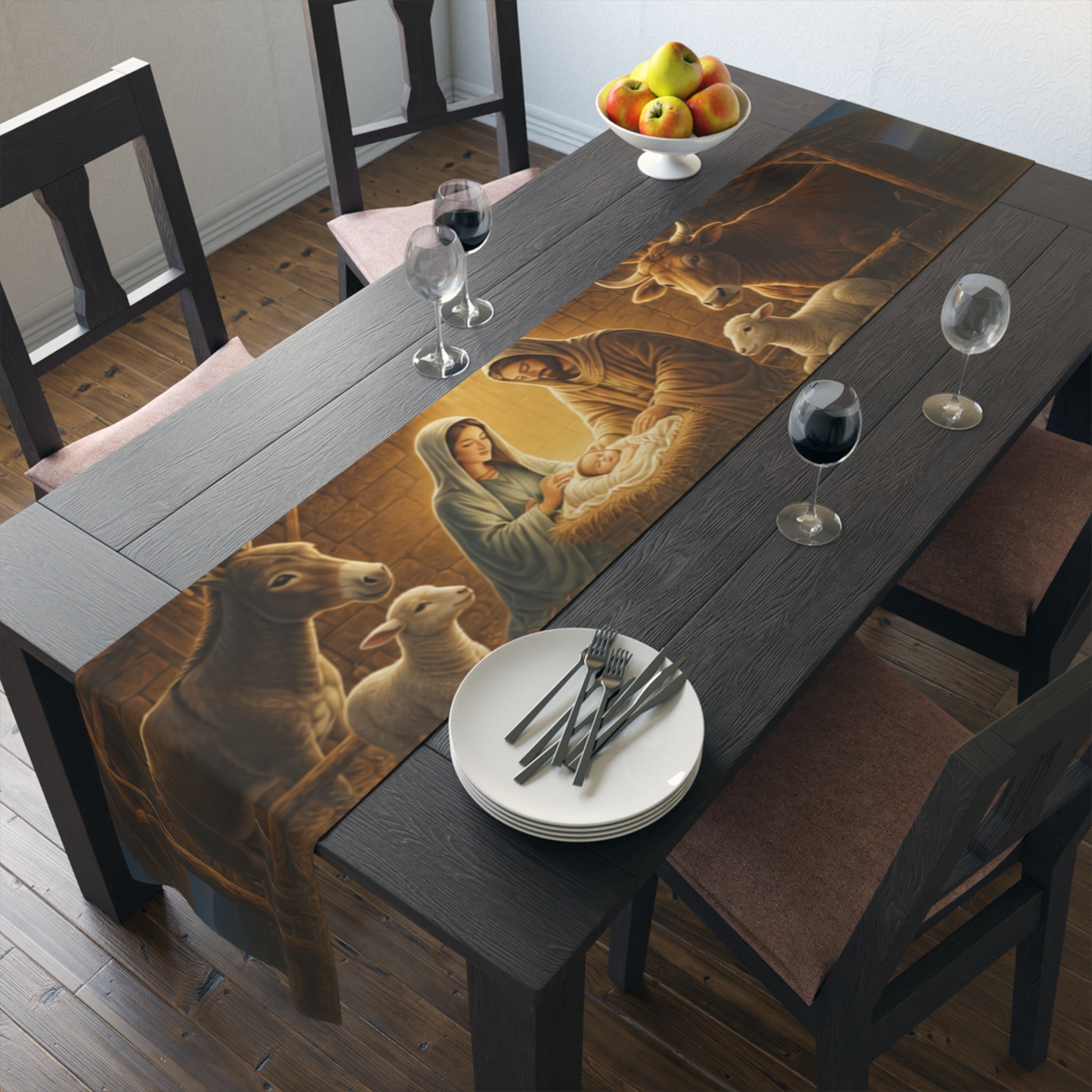 Nativity Manger Scene Table Runner | Cotton Poly