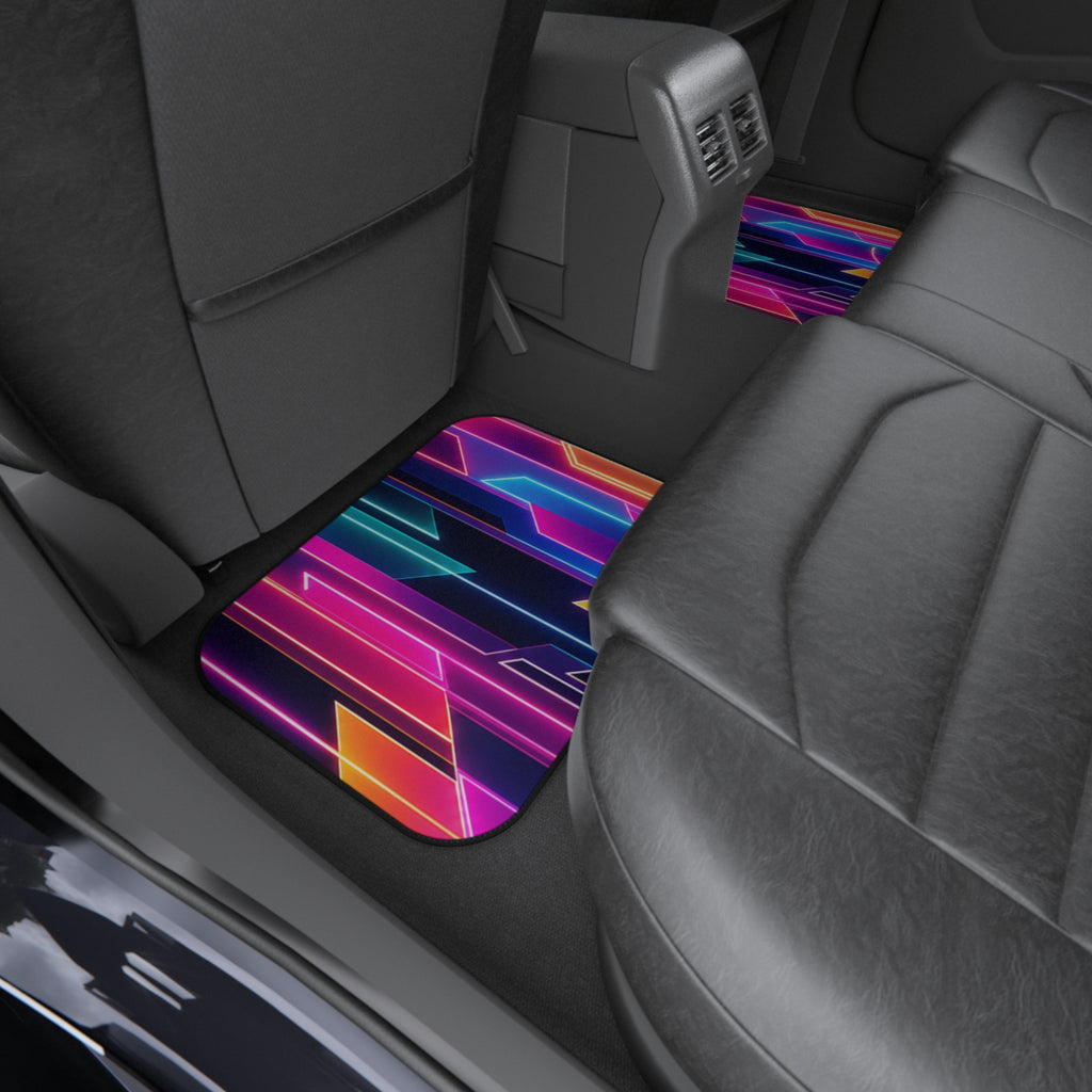 Neon Geometric Lines Car Mats | Vibrant Retro Futuristic Floor Mats