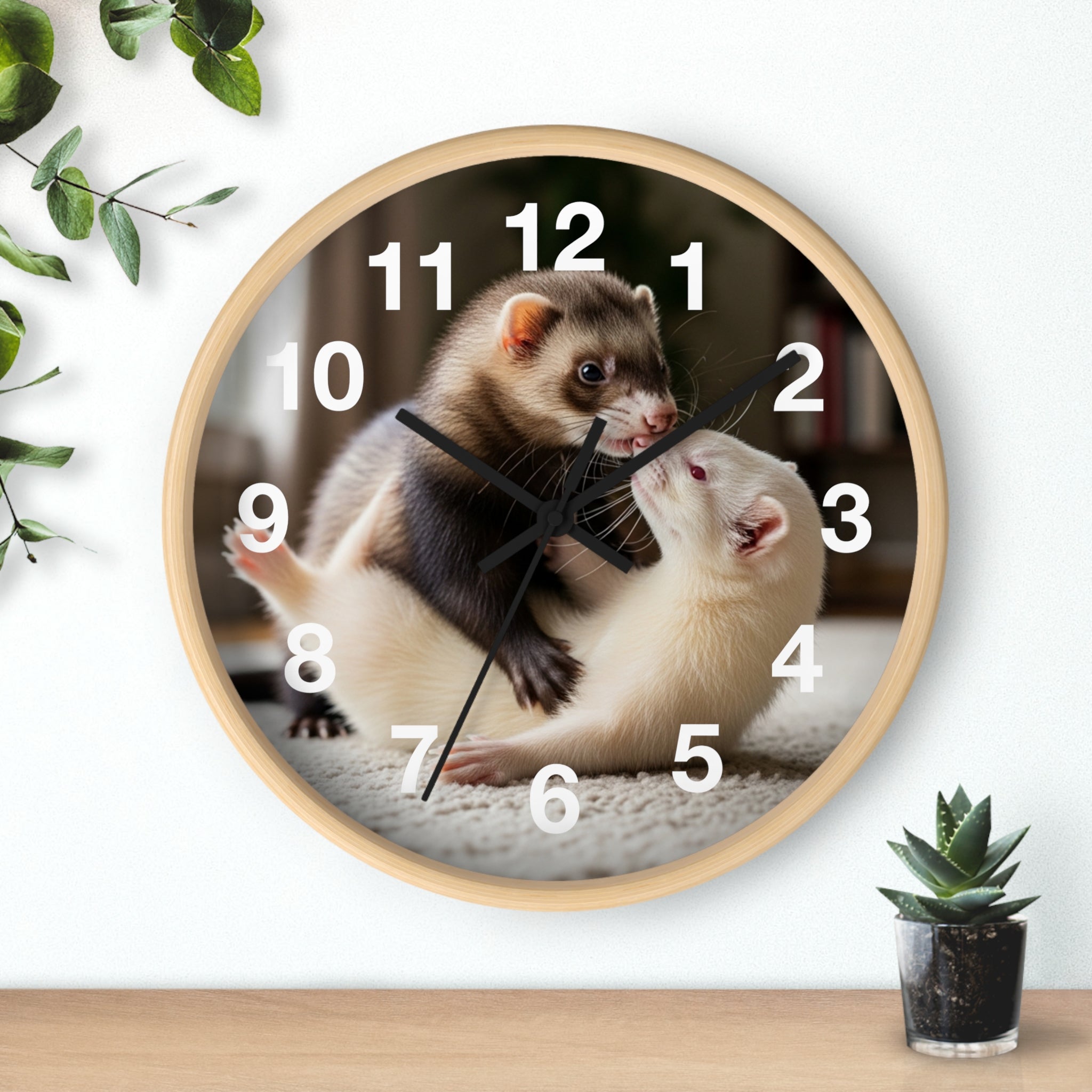 Ferret Pair Wall Clock / Cute Ferret Photo Clock for Pet Lovers