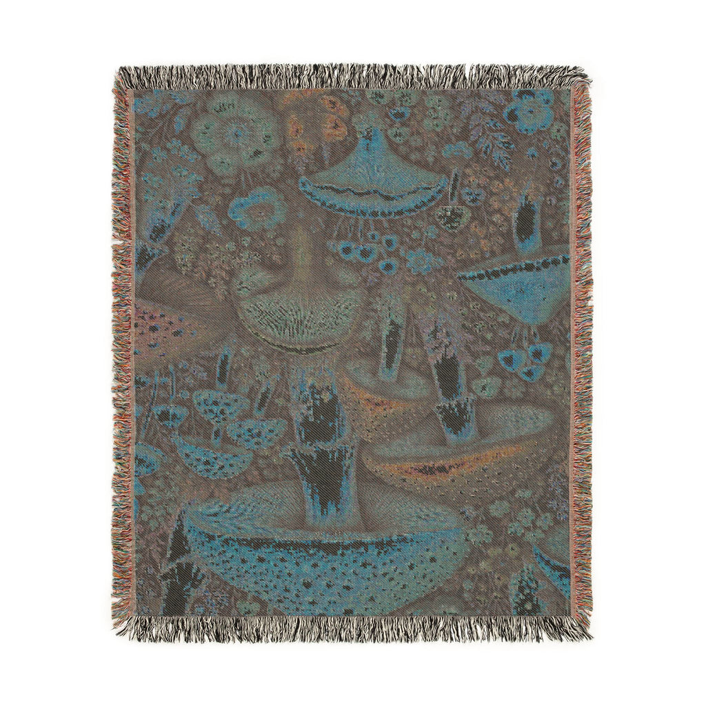 Mushroom Meadow Woven Blanket - Fungi Tapestry Throw