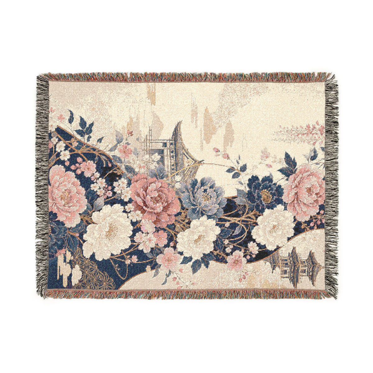 Vintage Floral Tapestry Woven Blanket - Boho Rose
