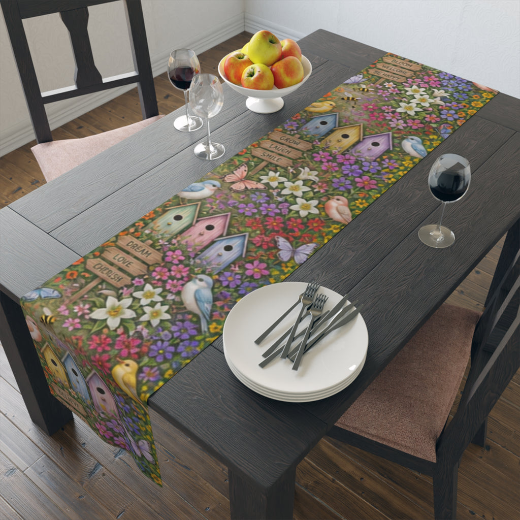Floral Garden Birds Bees Butterflies Table Runner