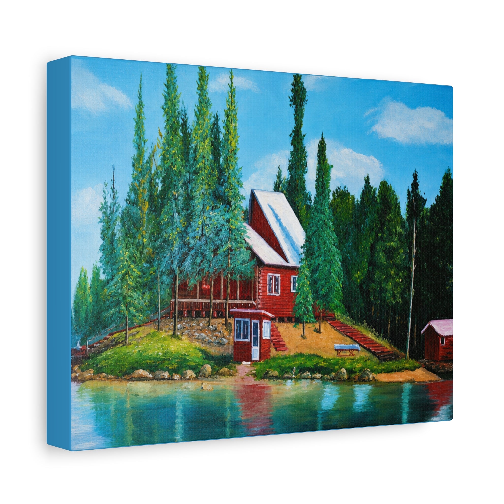 Lakeside Red Cabin /Matte Canvas