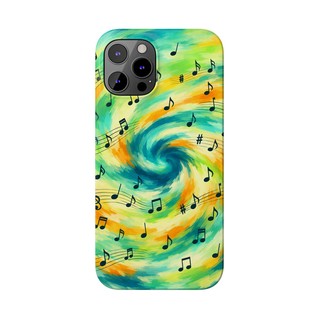 Music Notes Swirl Slim Phone Case | Colorful Turquoise Yellow Galaxy