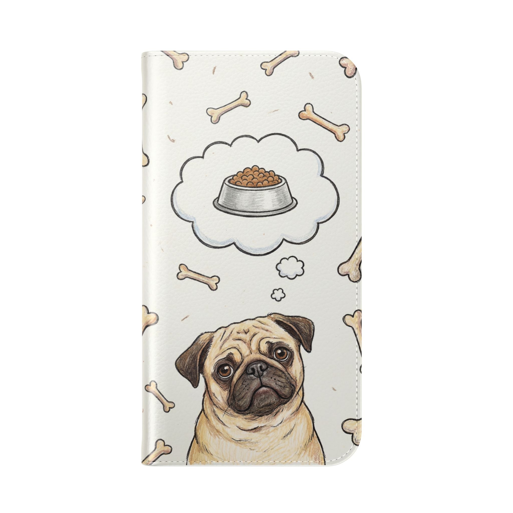 Pug & Bones Phone Flip Case / Cute Dog Wallet Cover