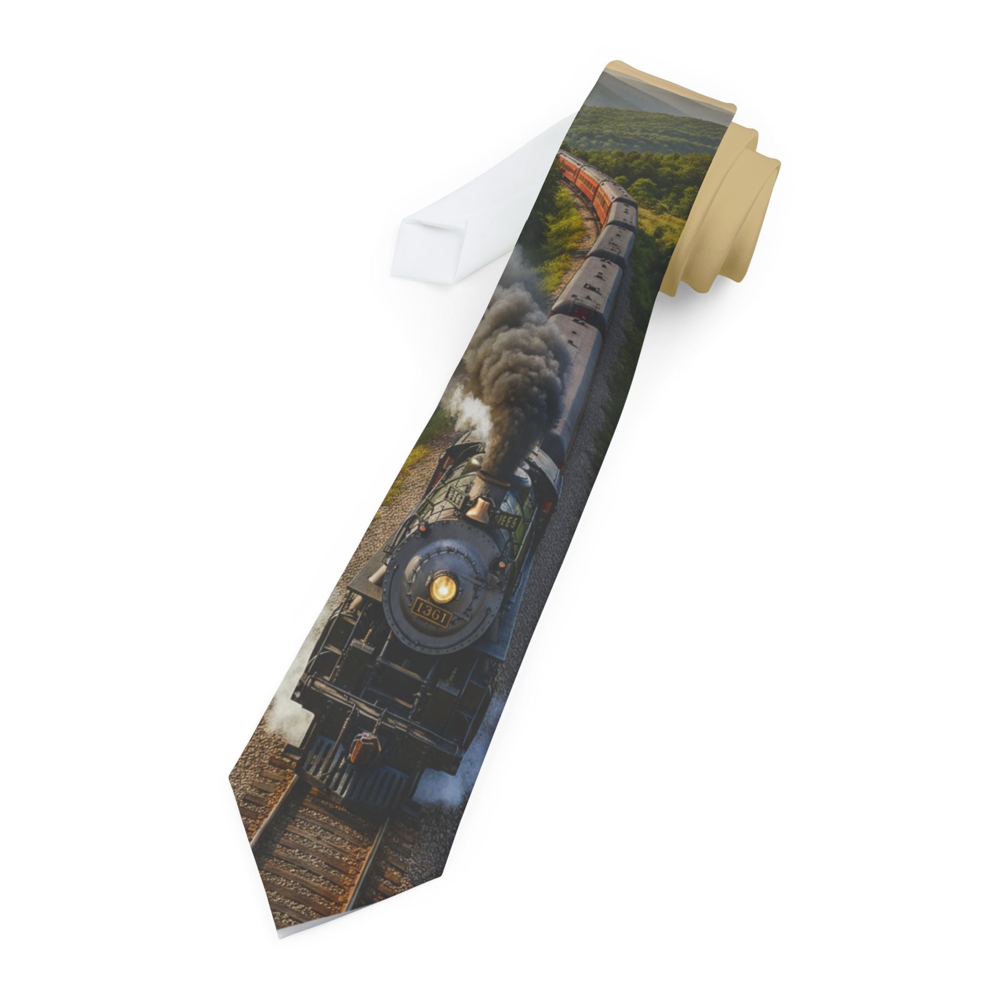 Steam Train Pattern Necktie | Vintage Locomotive & Train Cars