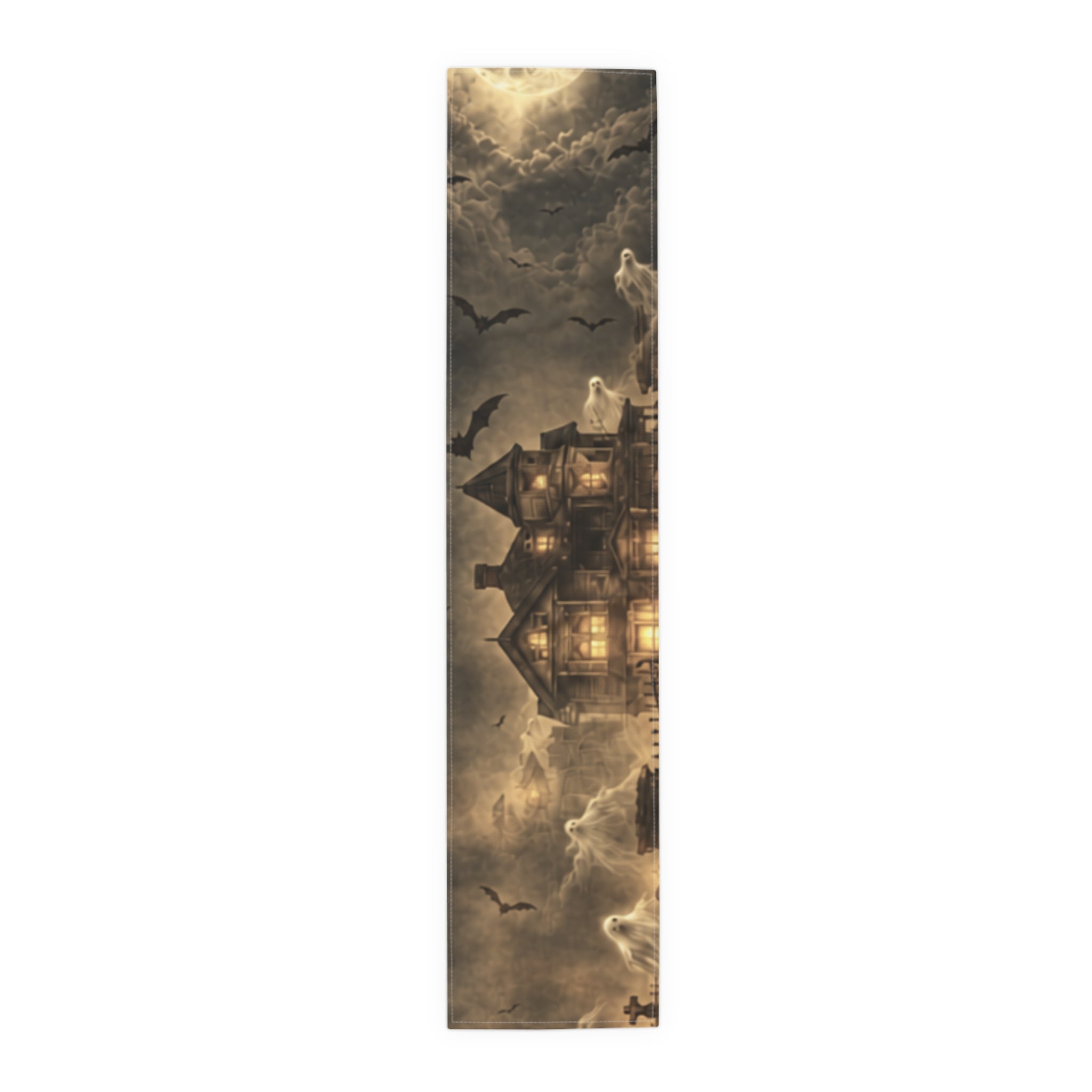 Haunted Victorian House Table Runner | Ghostly Graveyard Halloween