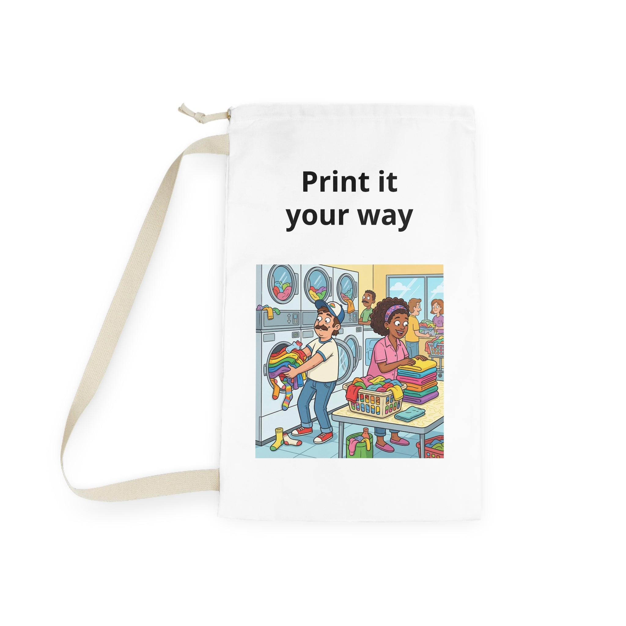 Laundry Day Illustration Laundry Bag | Cartoon Laundromat Print
