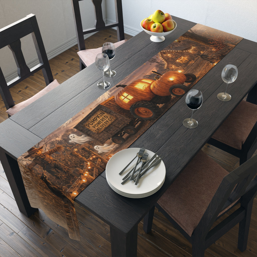 Haunted Pumpkin Truck Table Runner | Halloween Cotton Poly
