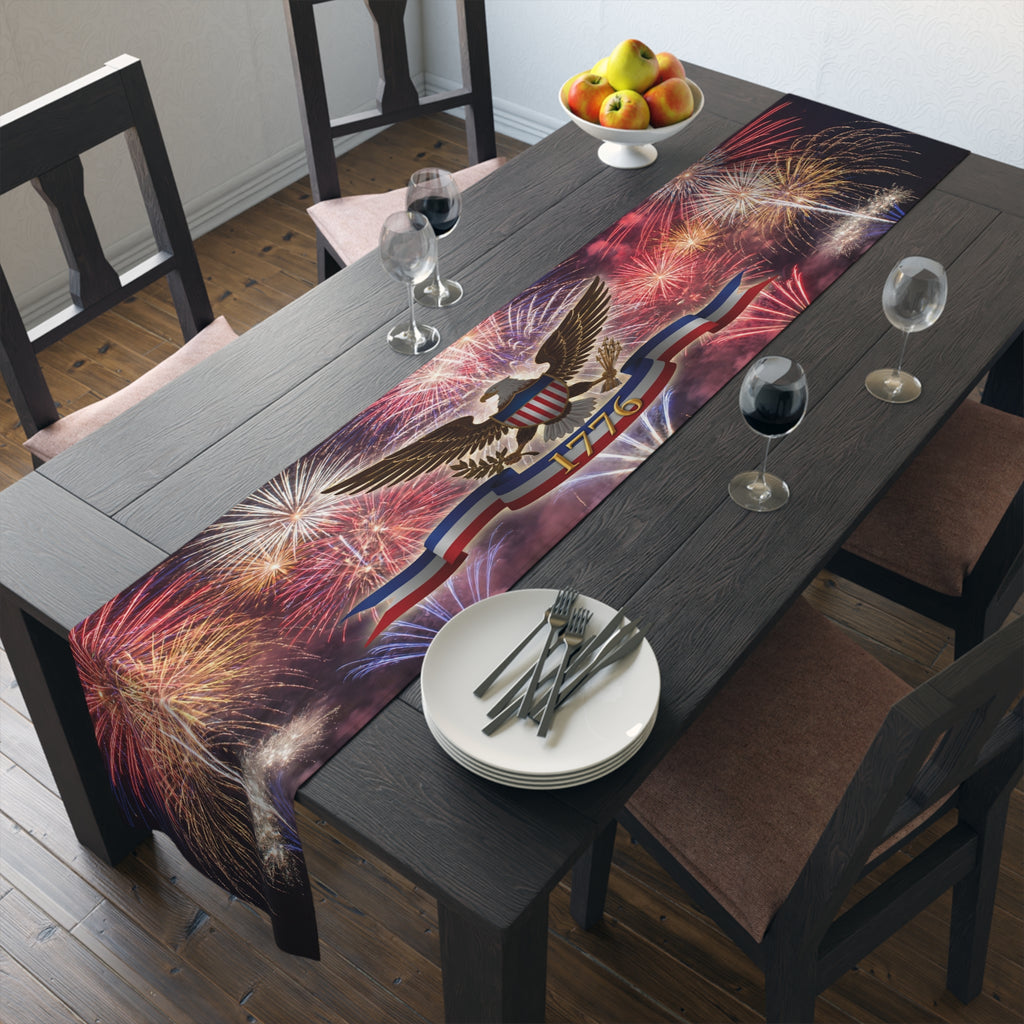 American Eagle with Fireworks Table Runner | Cotton Poly