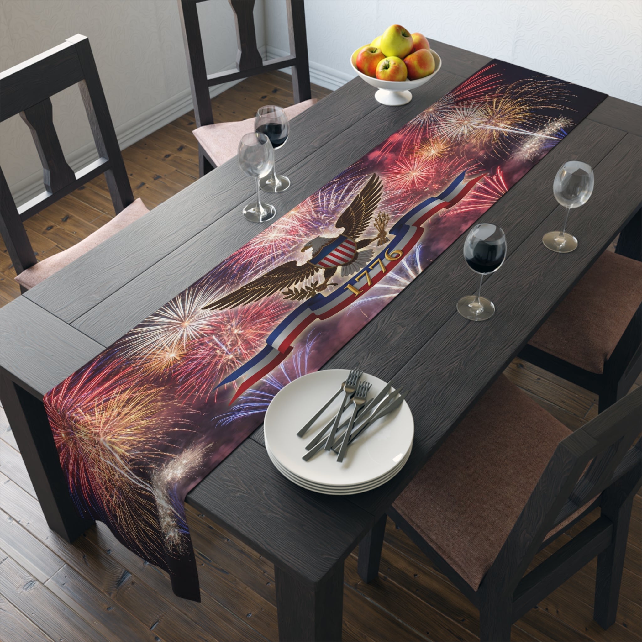 American Eagle with Fireworks Table Runner | Cotton Poly