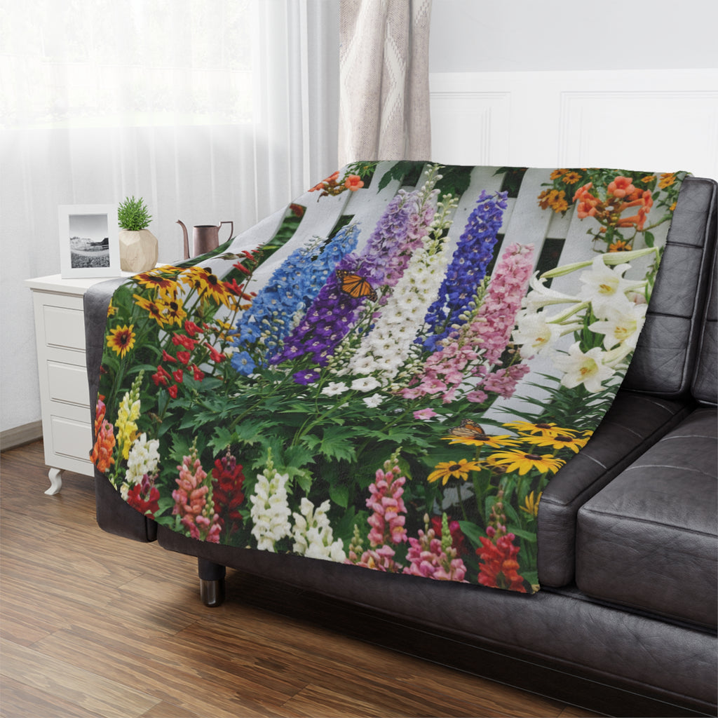Floral Garden Minky Blanket/ Colorful Lupines & Butterfly Throw