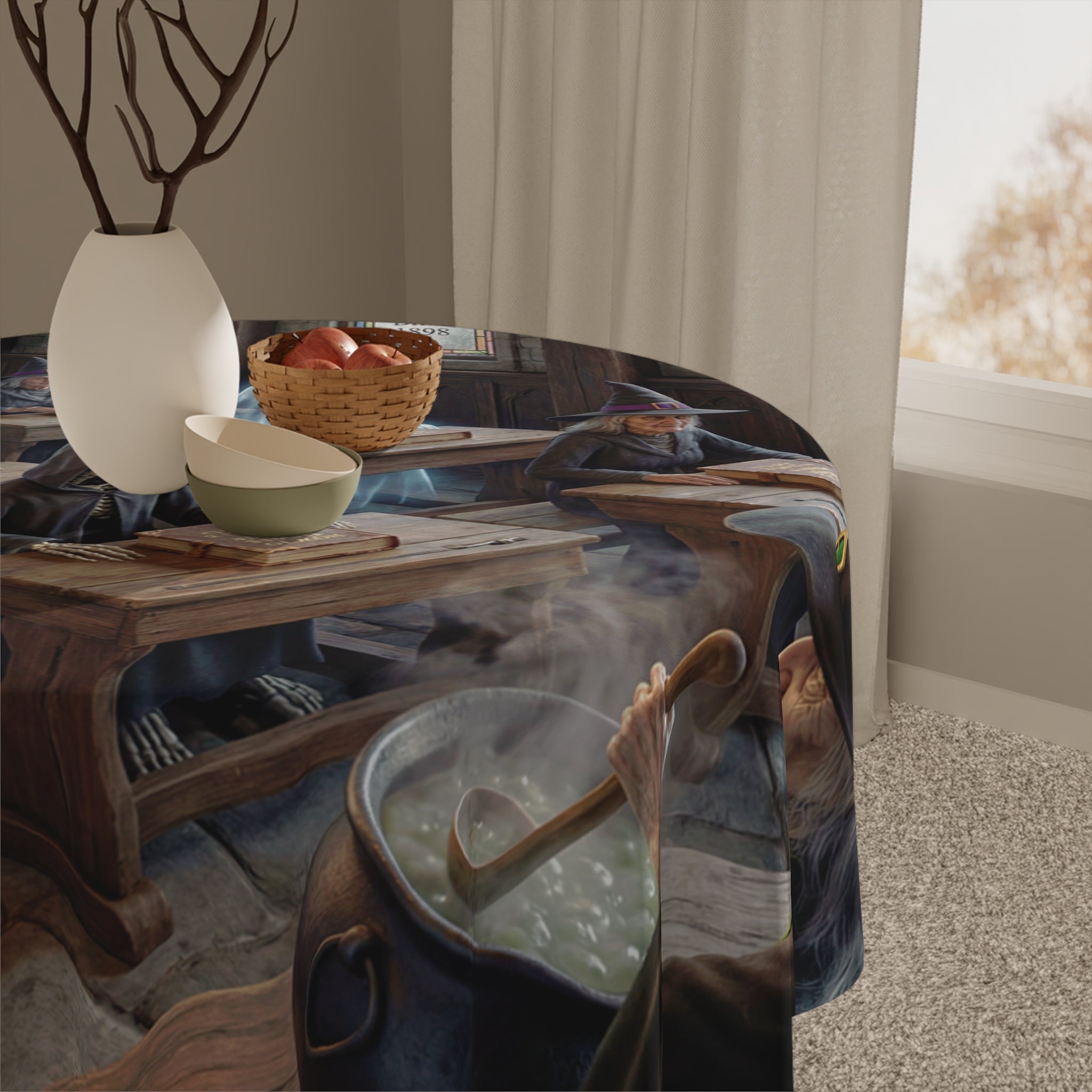 Haunted Classroom Witch & Ghosts Tablecloth | Halloween Dining Decor