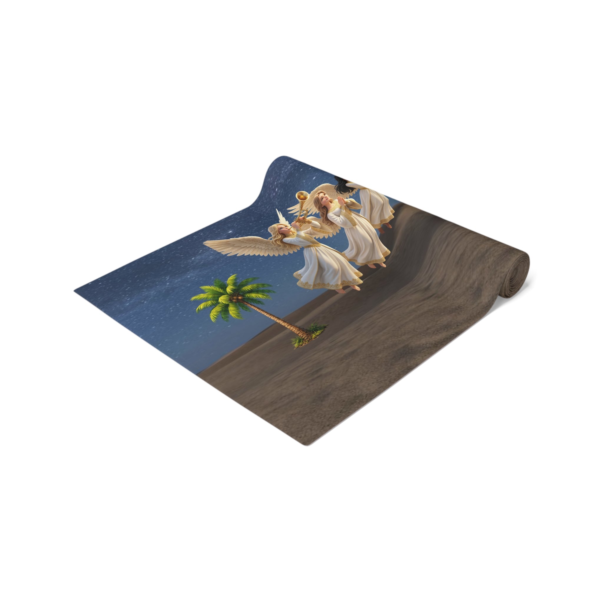 Nativity Scene Table Runner | Christmas Holy Family Angels, Palm Trees
