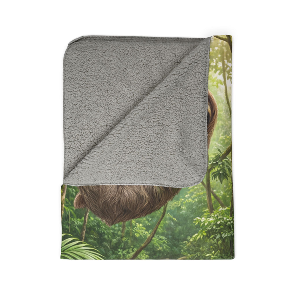 Sloth Jungle Fleece Sherpa Blanket / Tropical Rainforest Animal Cozy Throw