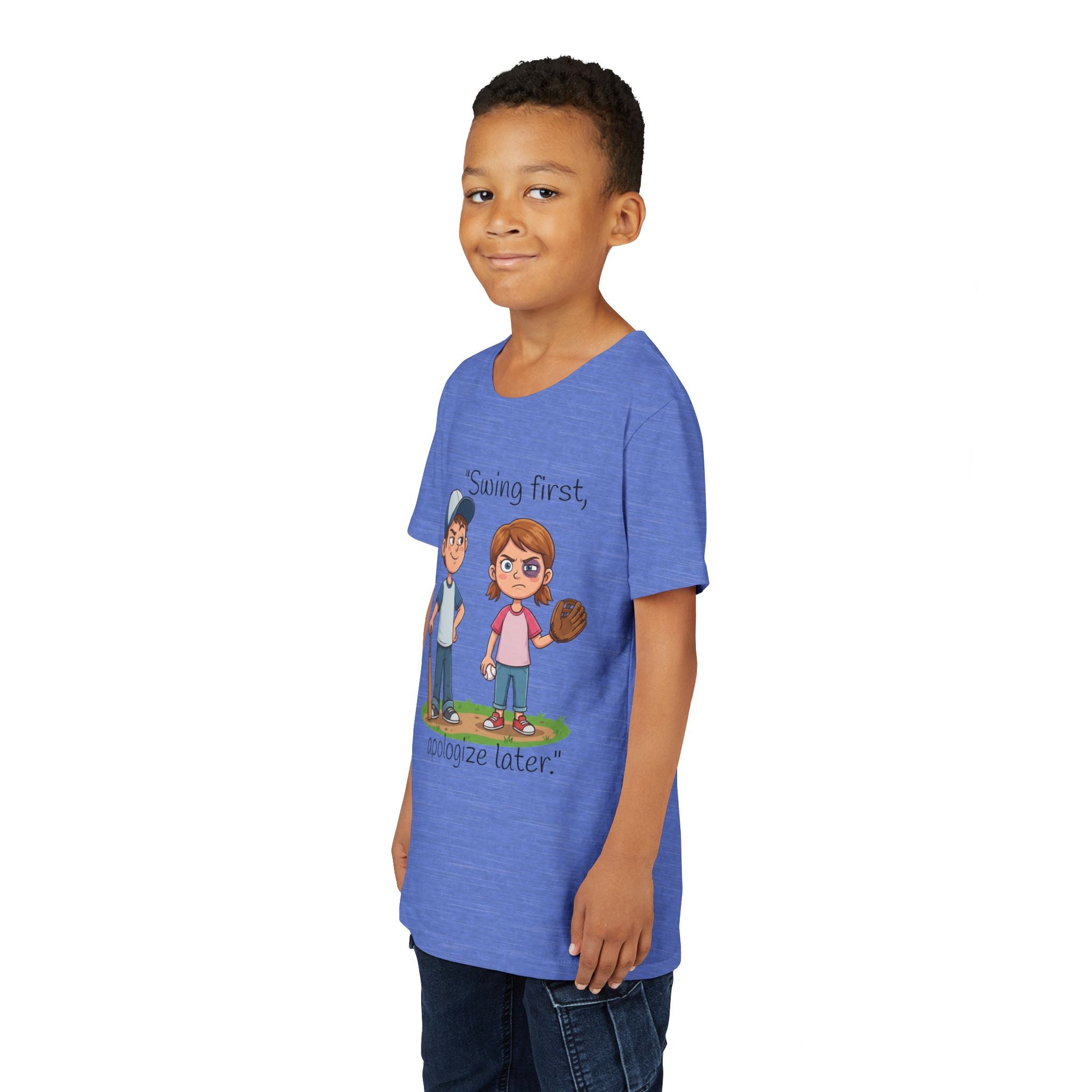 Youth Tee / "Swing First, Apologize Later" Baseball & Softball Kids Shirt