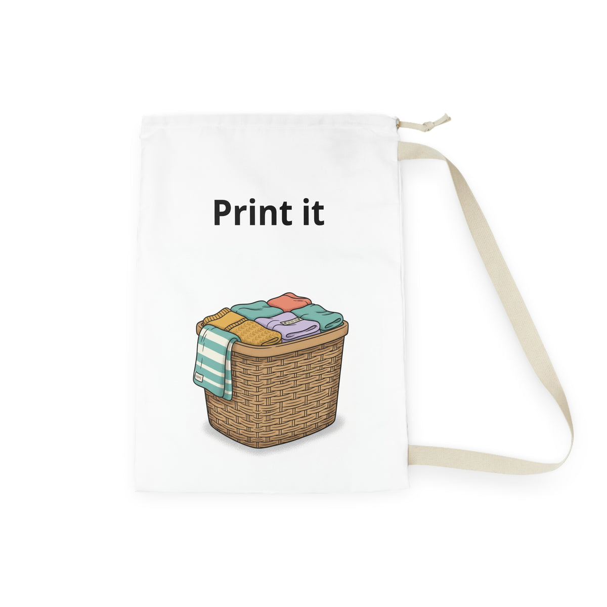 Laundry Basket Illustration Laundry Bag | Printed Canvas Laundry Sack