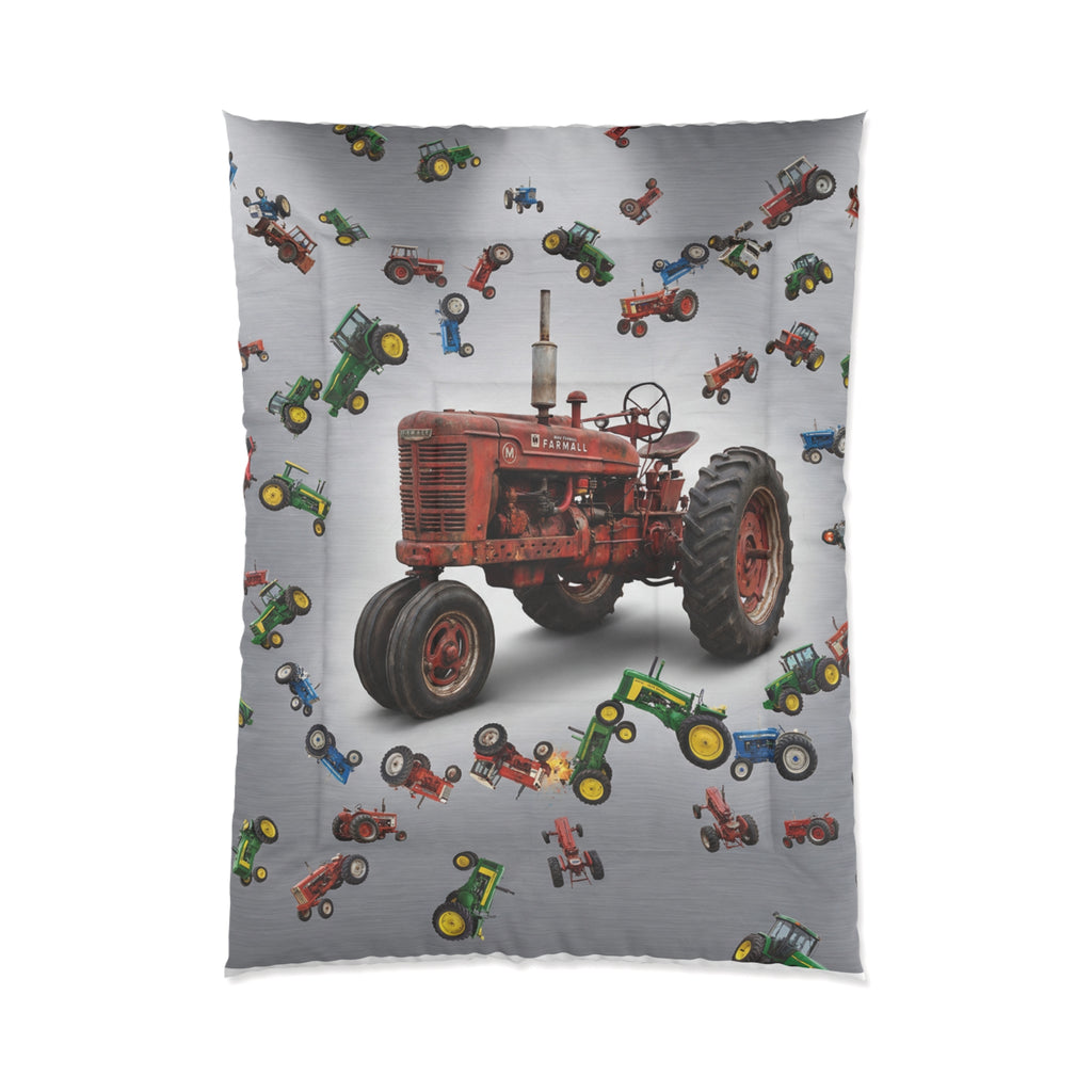 Vintage Red Tractor Comforter | Kids Farm Machine Pattern