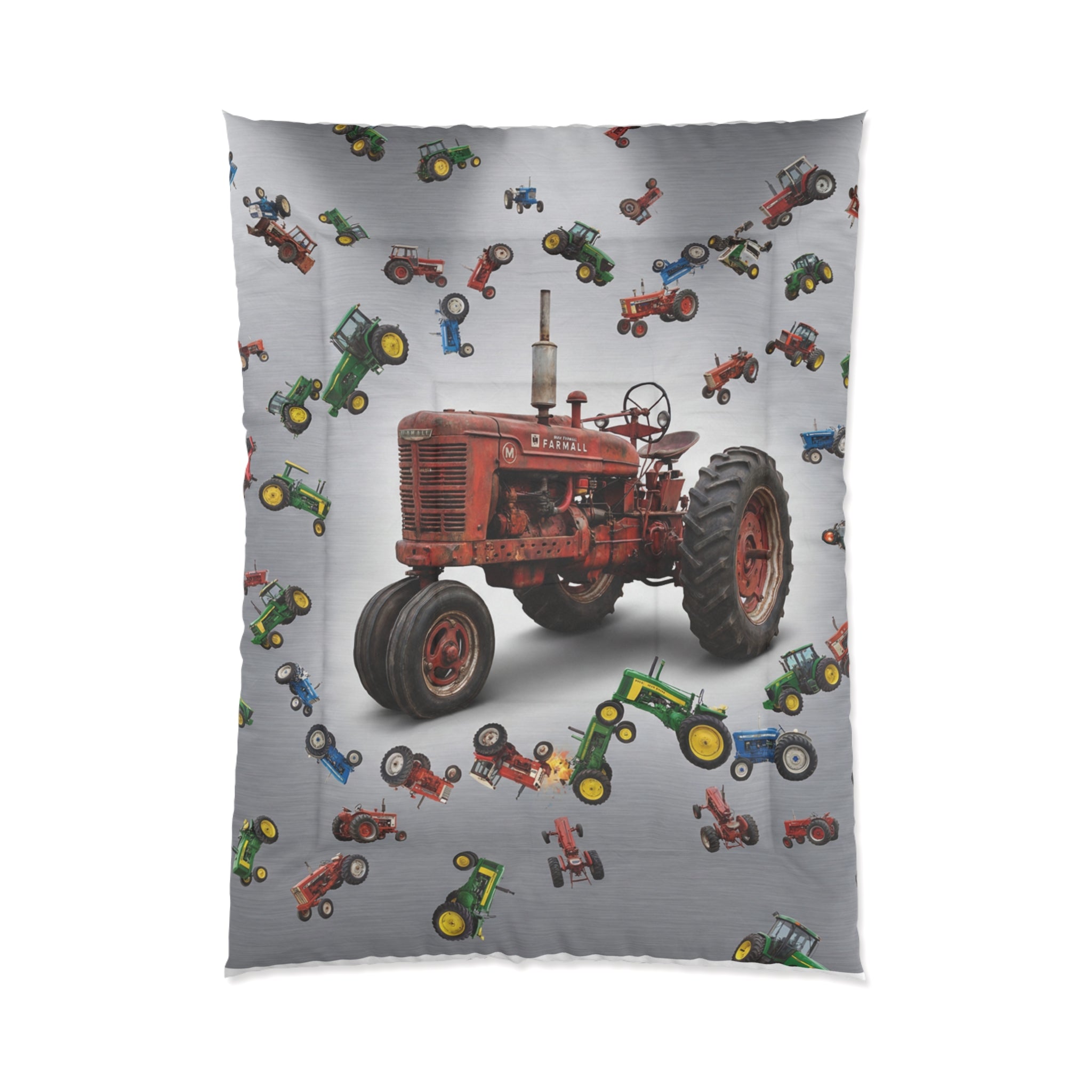 Vintage Red Tractor Comforter | Kids Farm Machine Pattern