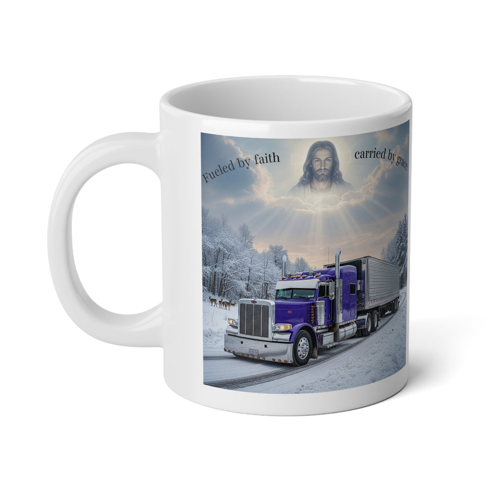 20oz Jumbo Coffee mug  Christian Trucker Winter Scene | 'Fear Not, I Am With You' Inspirational Coffee Cup