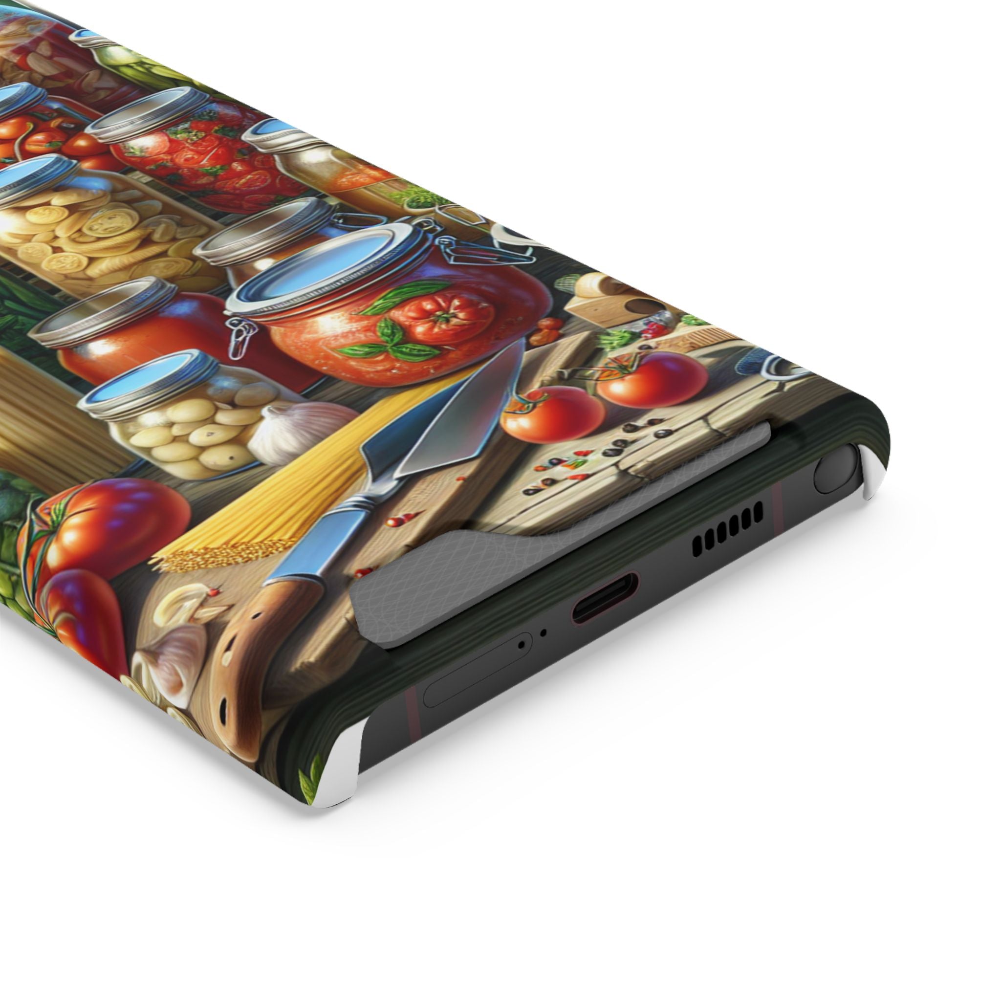 Canning Kitchen Phone Case with Card Holder / Rustic Pantry Jar & Veggie Design
