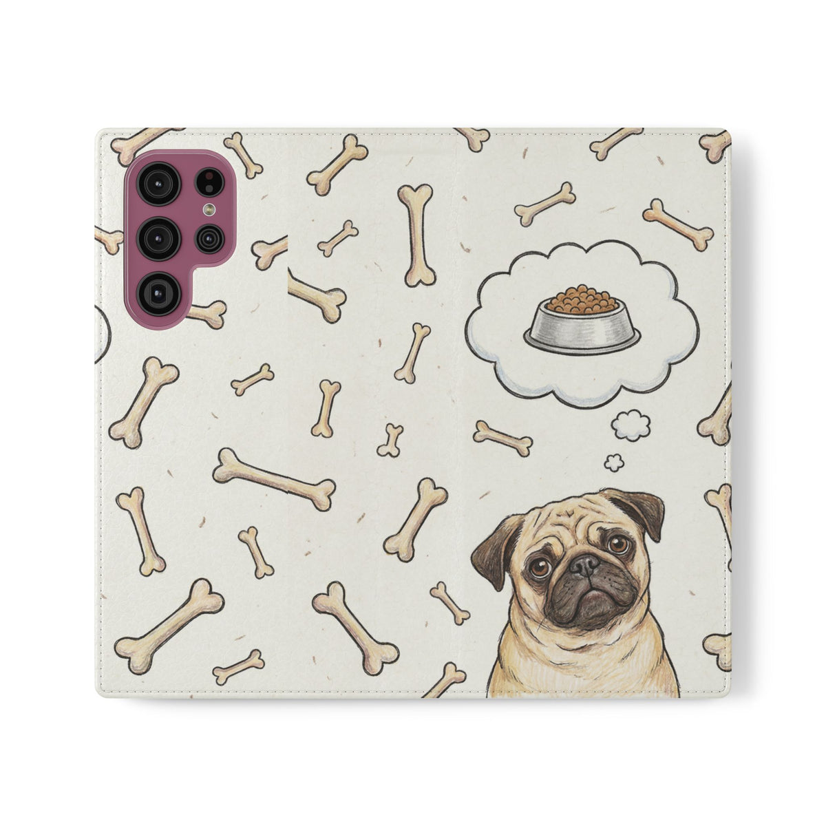 Pug & Bones Phone Flip Case / Cute Dog Wallet Cover