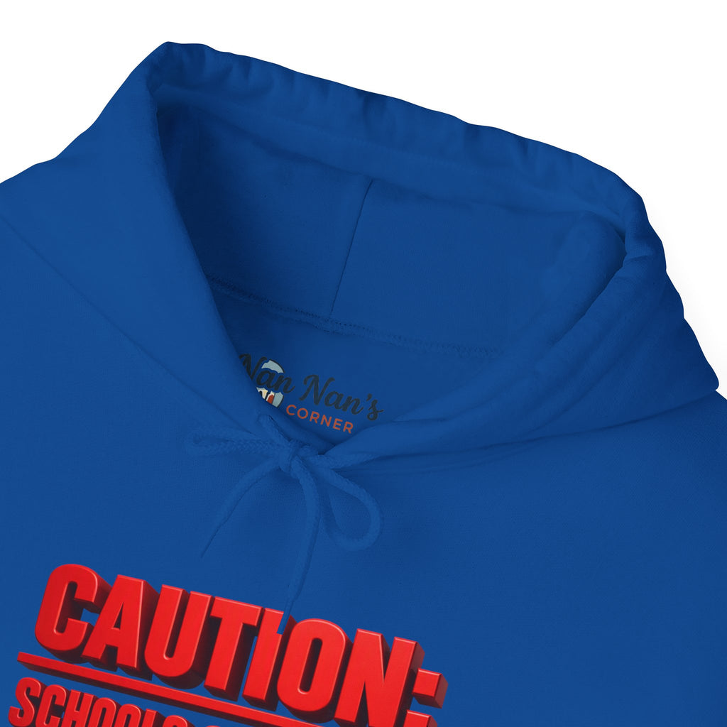 Hoodie — "CAUTION: Schools Starting, Re-Installing Brain" Back-to-School Graphic Hoodie