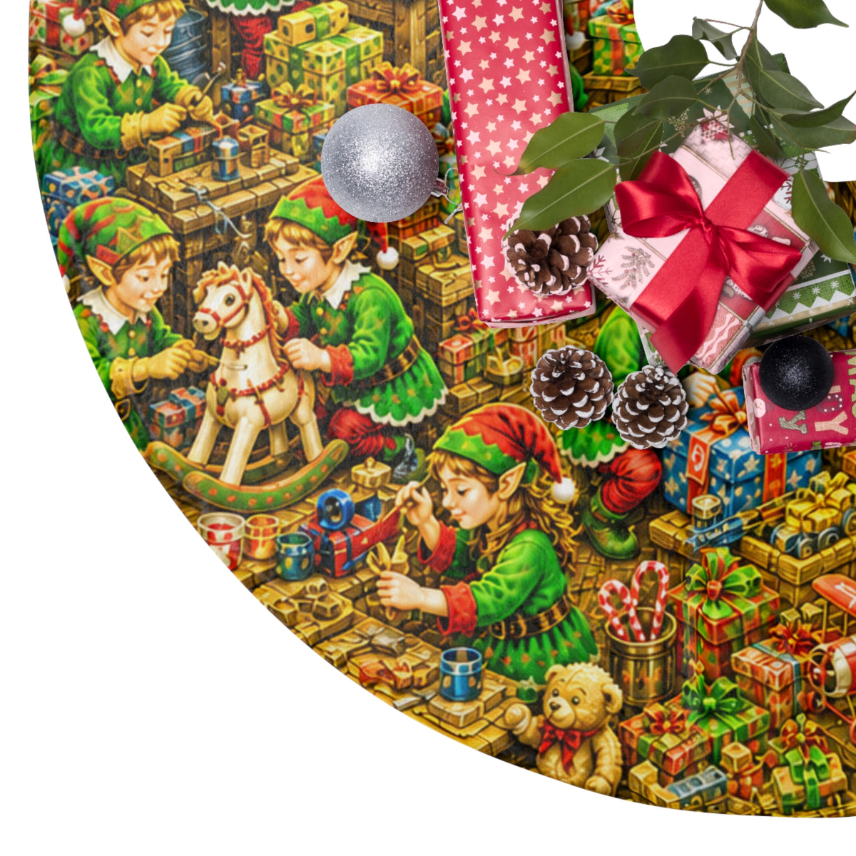 Santa Workshop Christmas Tree Skirt - Vintage Elves