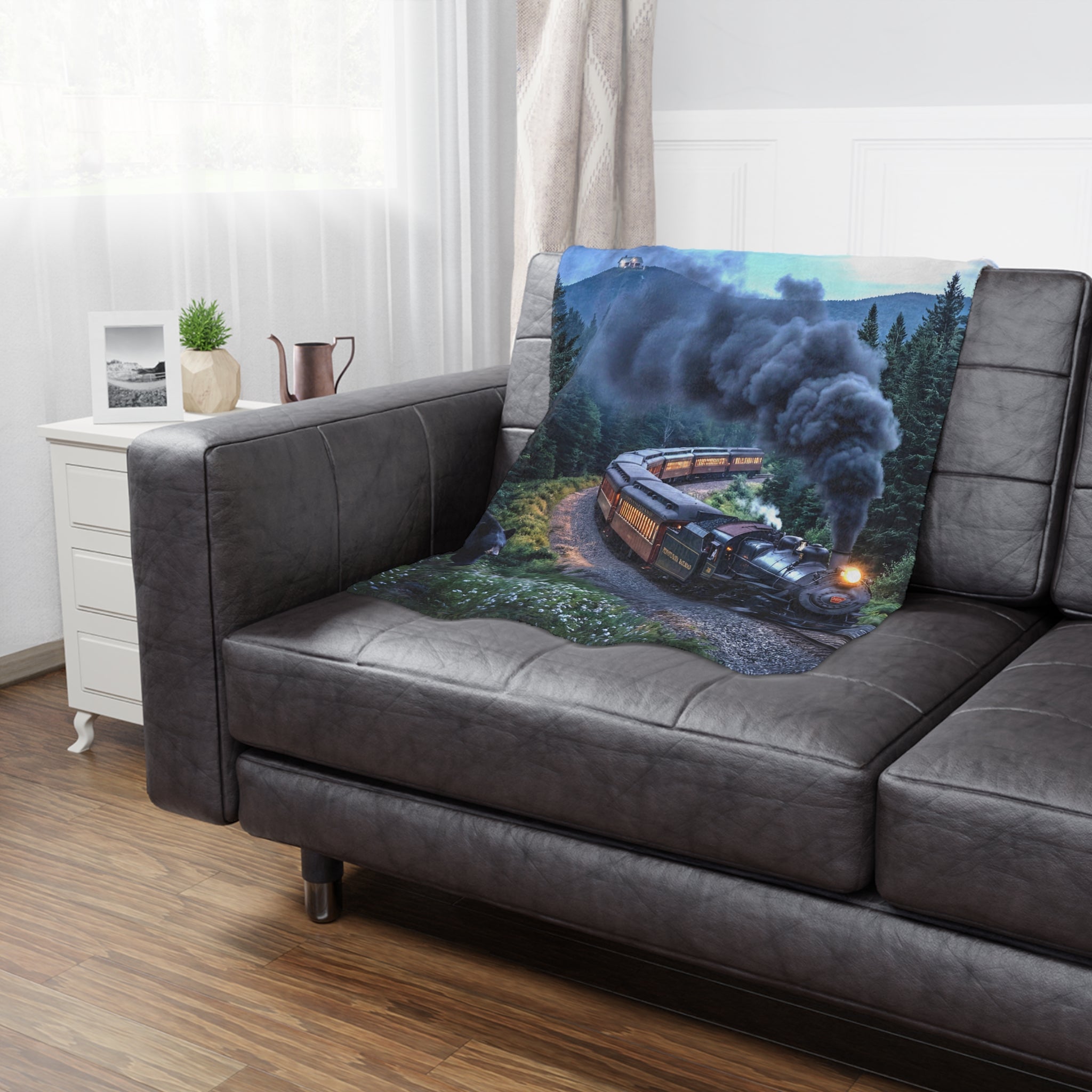 Vintage Steam Train Minky Blanket / Scenic Locomotive