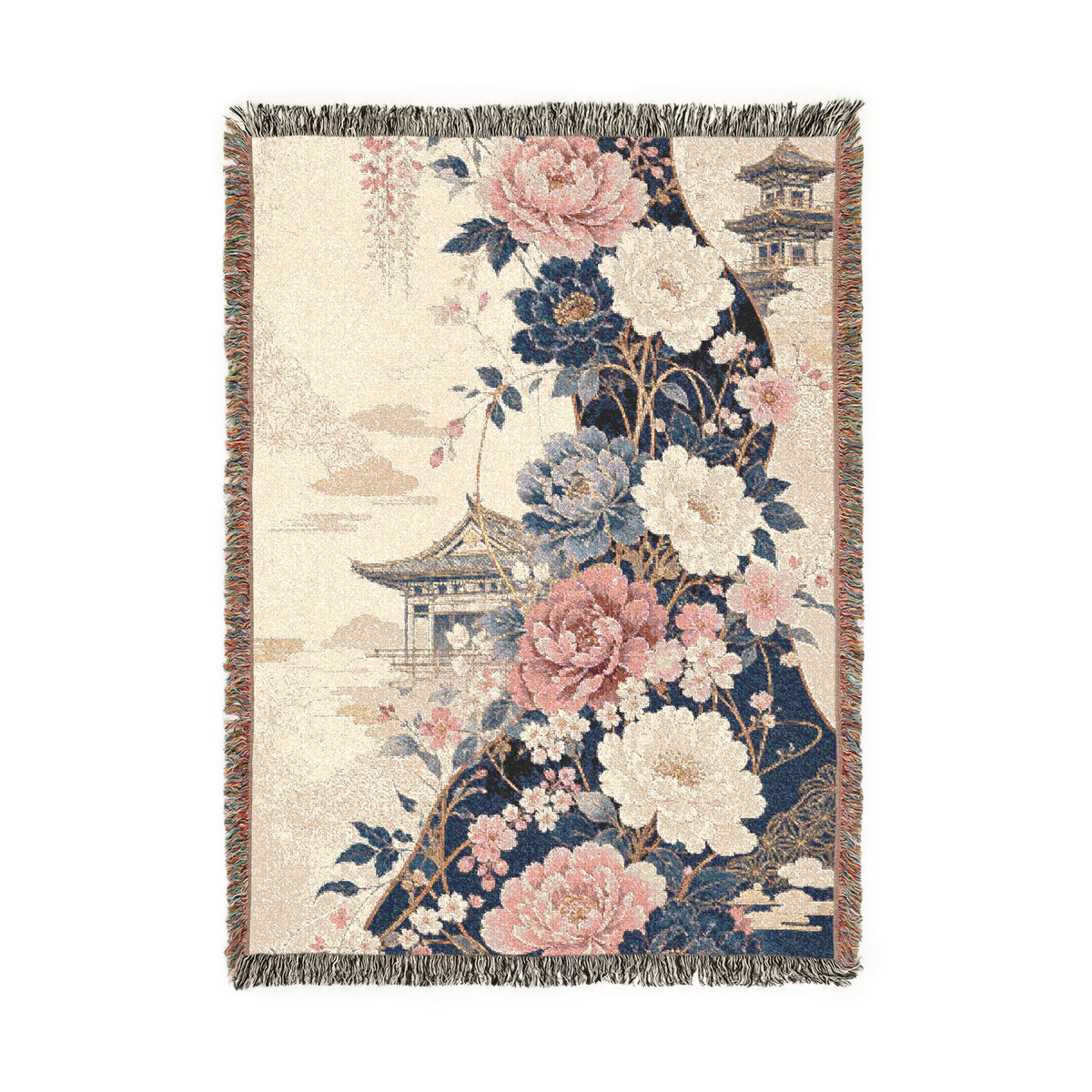 Vintage Floral Tapestry Woven Blanket - Boho Rose