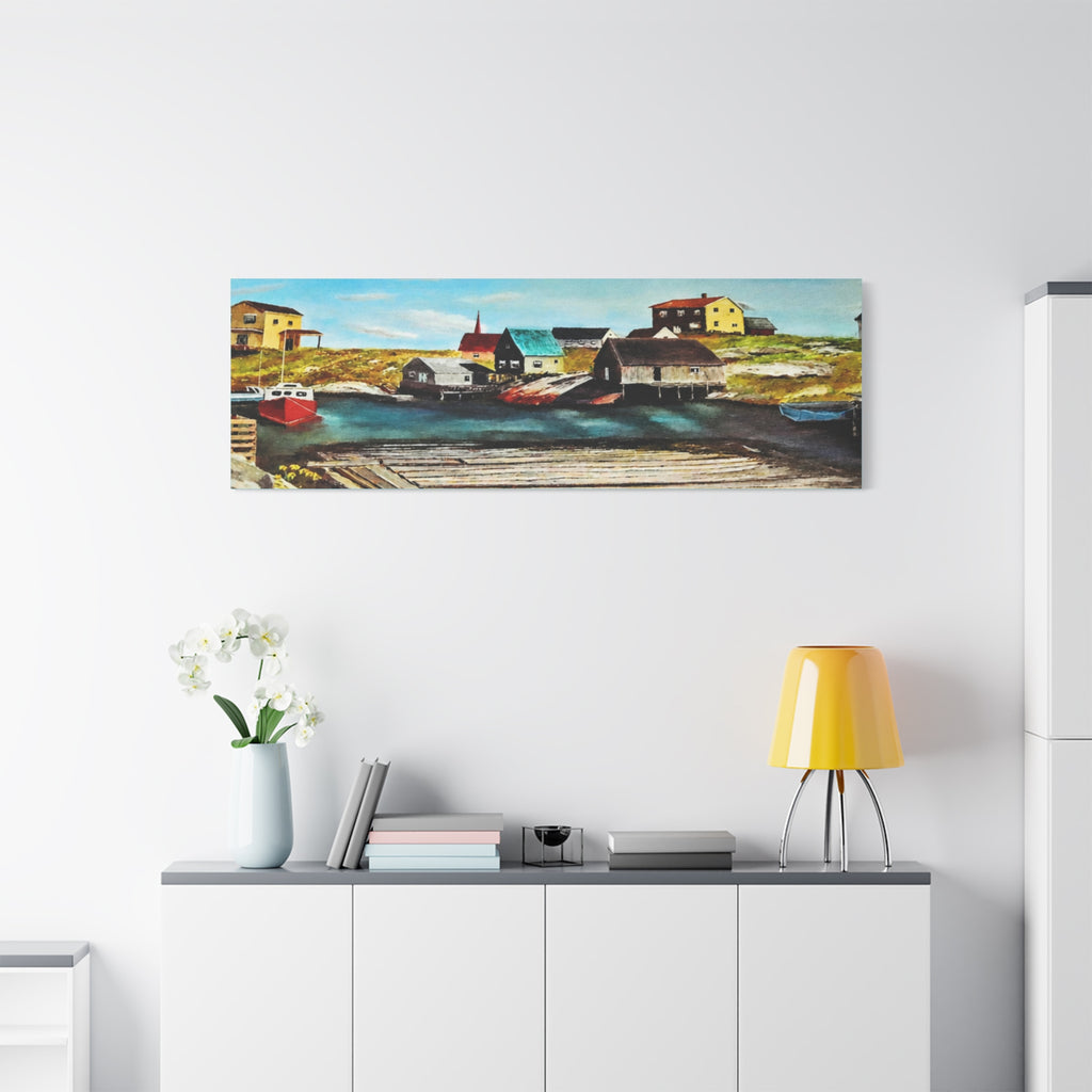 Coastal Fishing Village Canvas /Panoramic Seascape Matte Stretched