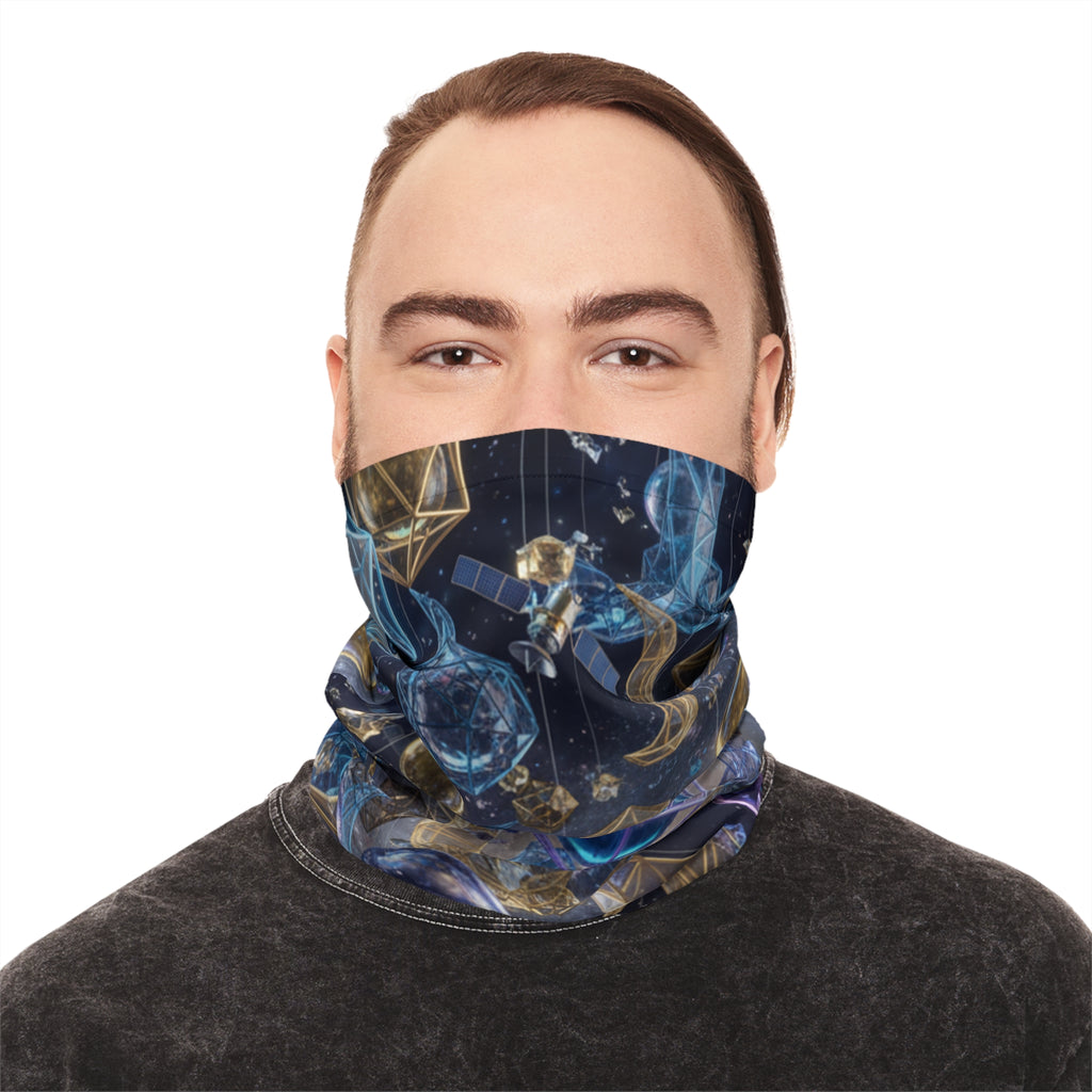 Cosmic Geometry Neck Gaiter | Celestial Moon & Crystal Orbs