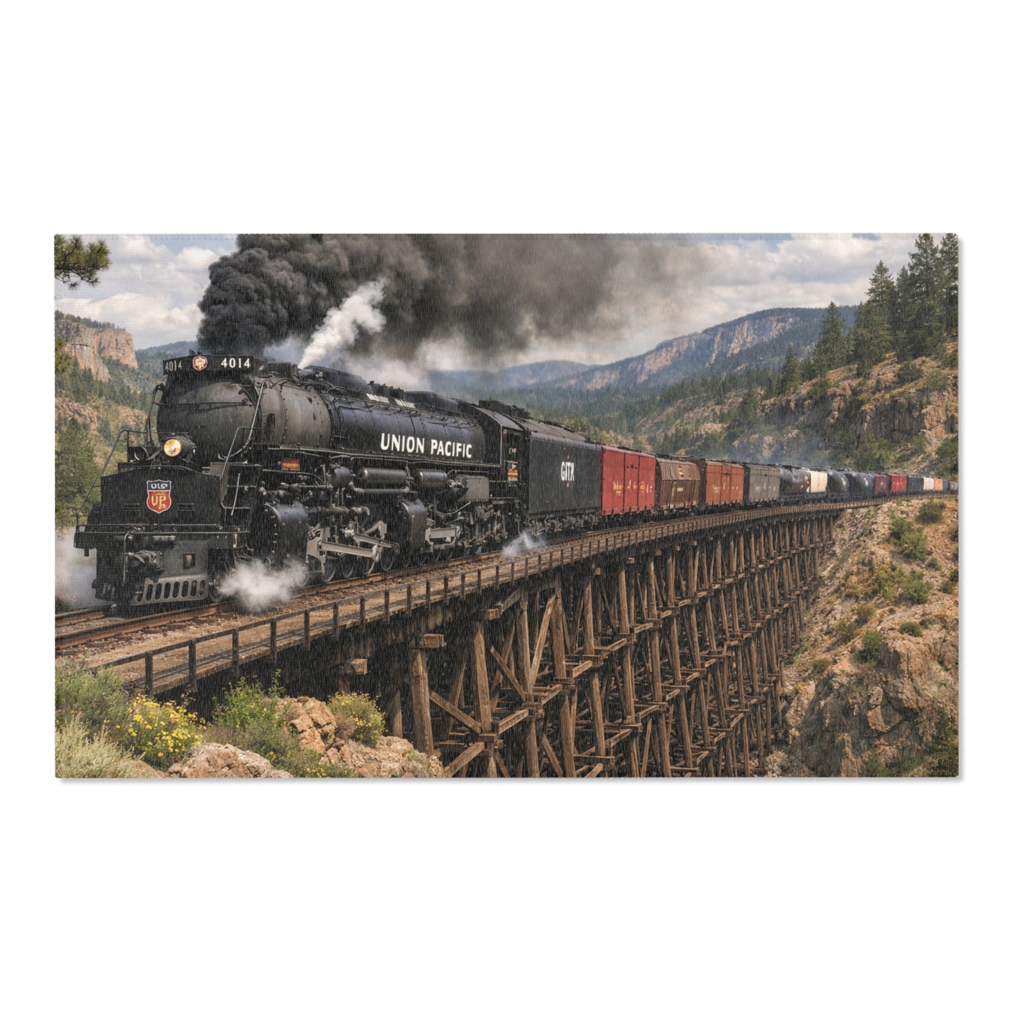 Union Pacific Steam Train Area Rug | Big Boy Locomotive with Cars