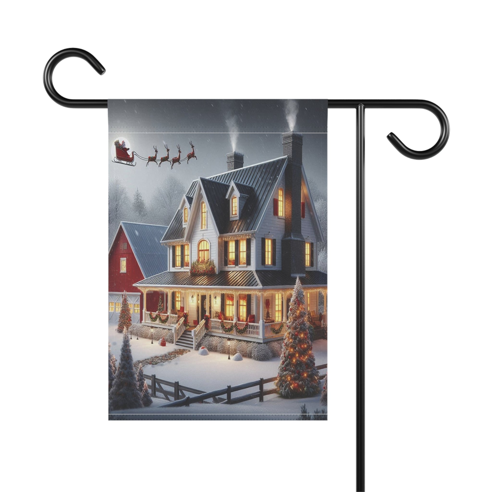 Snowy Victorian House Garden Flag | Christmas Yard Banner
