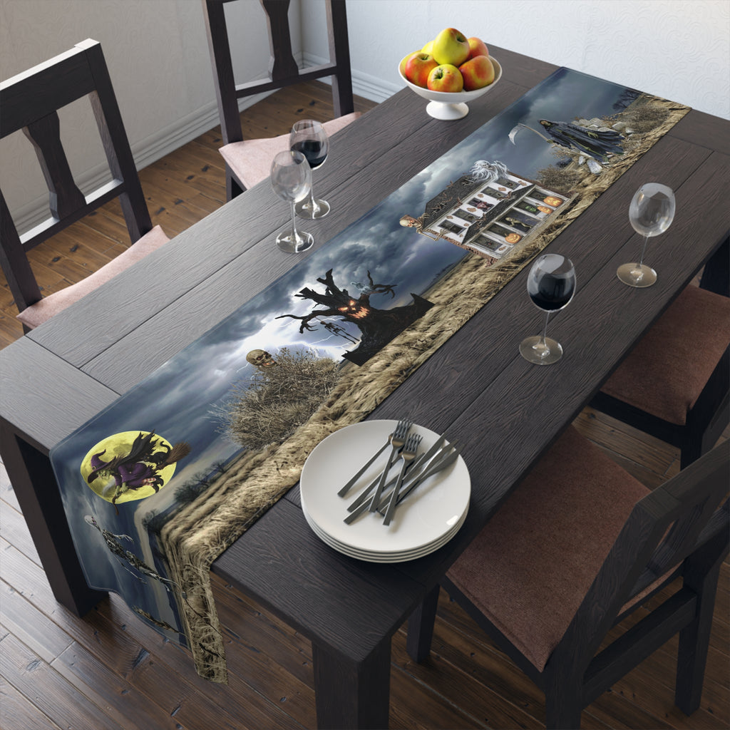 Haunted Mansion Table Runner | Moonlit Gothic Scene – Spooky Halloween Table Decor