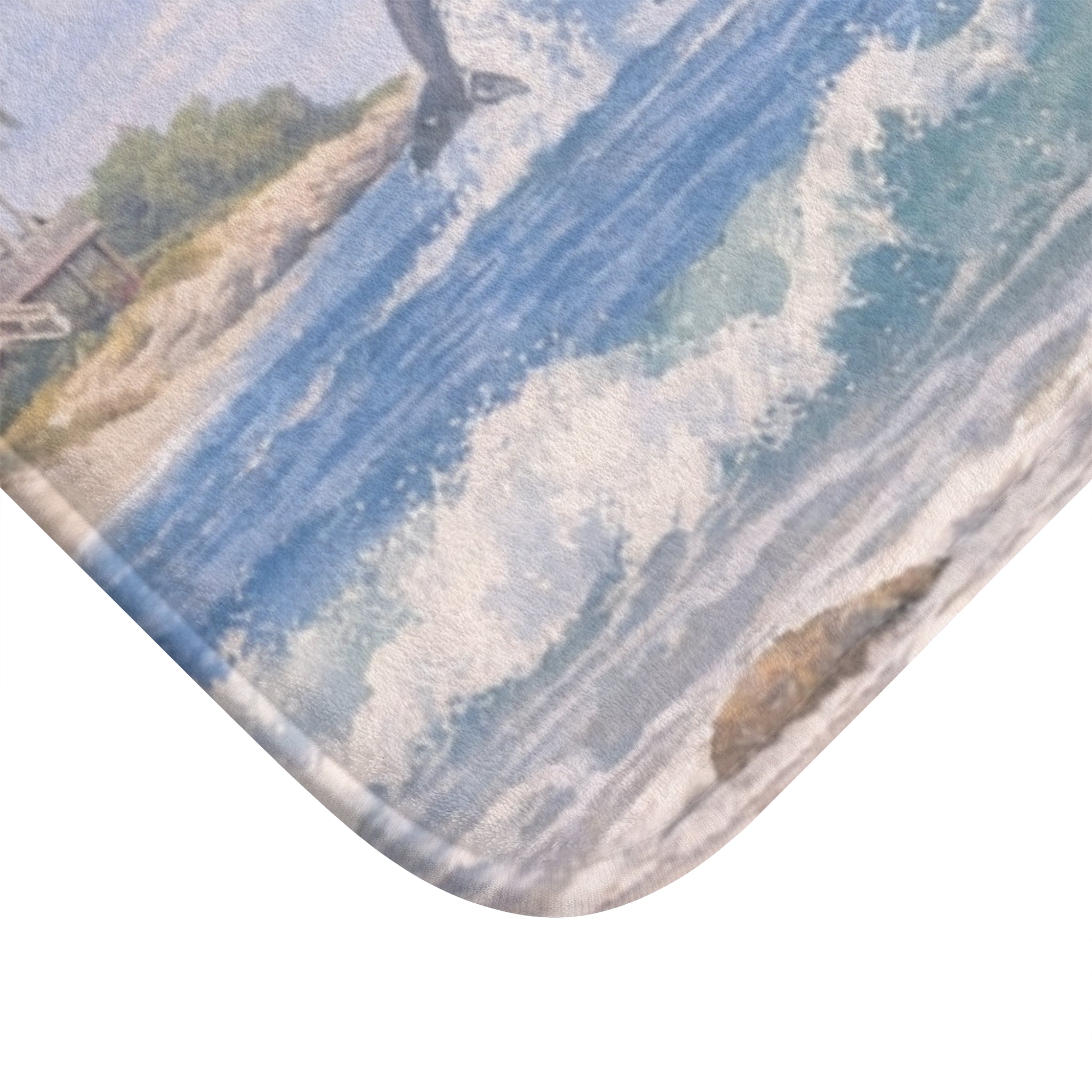 Lighthouse and Dolphins Bath Mat | Coastal Ocean Wave Scene