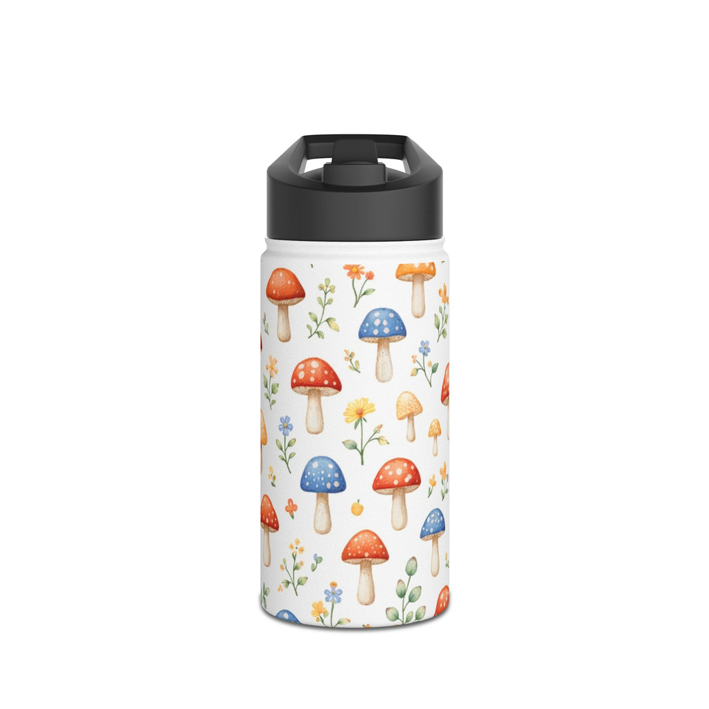 Watercolor Mushroom Pattern Stainless Steel Water Bottle | Floral Doodle