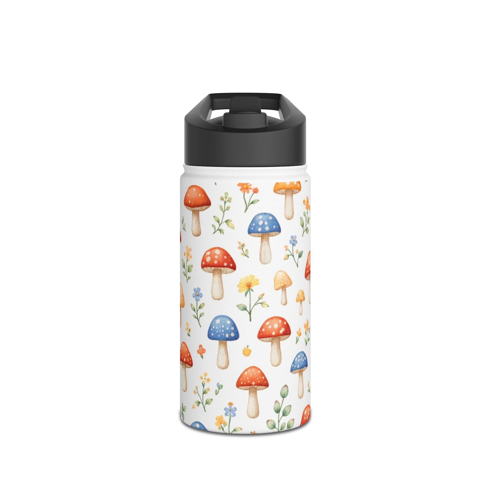 Watercolor Mushroom Pattern Stainless Steel Water Bottle | Floral Doodle