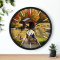 Autumn Covered Bridge Wall Clock / Country Wagon & Fall Scenery