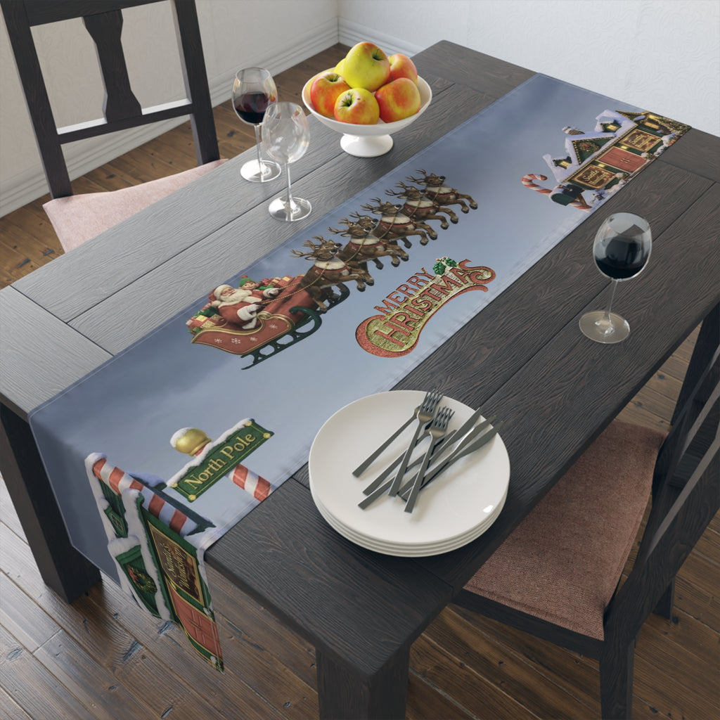 Christmas Village Scene Table Runner | Holiday Snowy Cottage Design